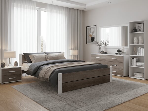 Posteľ IKAROS DOUBLE 180 x 200 cm, biela/dub hľuzovka Rošt: Bez roštu, Matrac: Matrac DELUXE 10 cm
