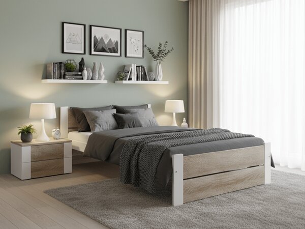 Posteľ IKAROS DOUBLE 90 x 200 cm, biela/dub sonoma Rošt: Bez roštu, Matrac: Matrac DELUXE 10 cm