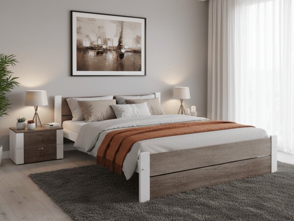 Posteľ IKAROS DOUBLE 180 x 200 cm, biela/dub hľuzovka Rošt: Bez roštu, Matrac: Matrac DELUXE 10 cm