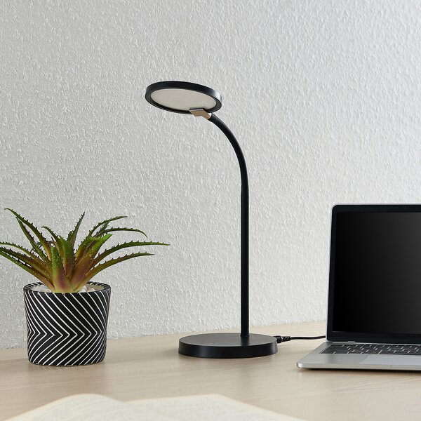 Stolové Lampa Lindby, Binera, stmievateľné, Čierna, Pracovňa, Plast, Moderný