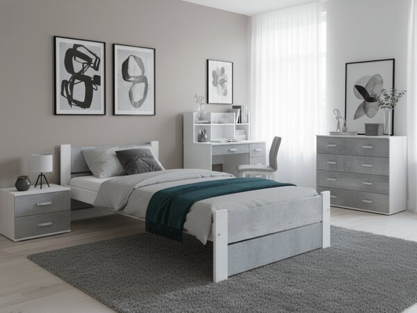 Posteľ IKAROS DOUBLE 90 x 200 cm, betón/biela Rošt: Bez roštu, Matrac: Bez matraca