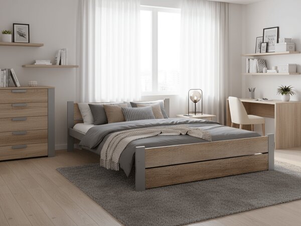 Posteľ IKAROS DOUBLE 160 x 200 cm, dub sonoma/sivá Rošt: Bez roštu, Matrac: Matrac DELUXE 10 cm