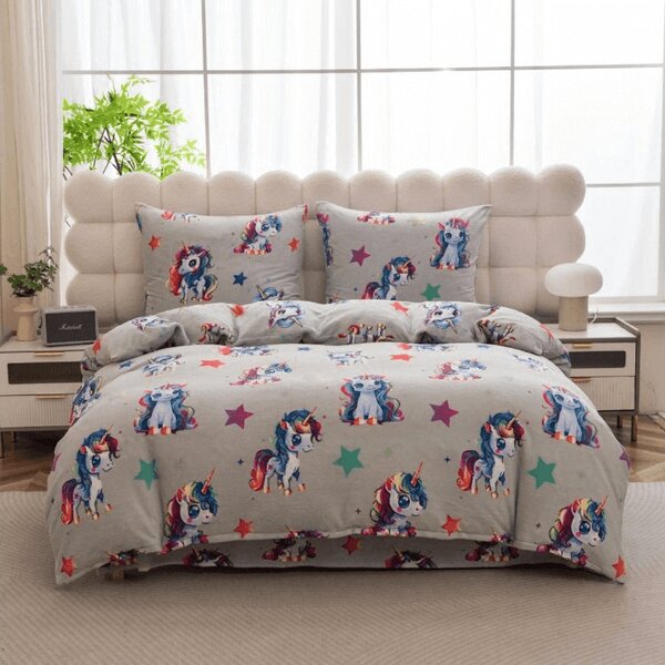 Obliečky mikroplyš CUTE UNICORN sivá Rozmer obliečky: 70 x 80 cm | 140 x 200 cm