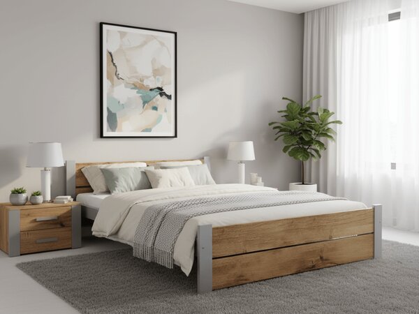 Posteľ IKAROS DOUBLE 180 x 200 cm, dub artisan/sivá Rošt: Bez roštu, Matrac: Matrac DELUXE 10 cm