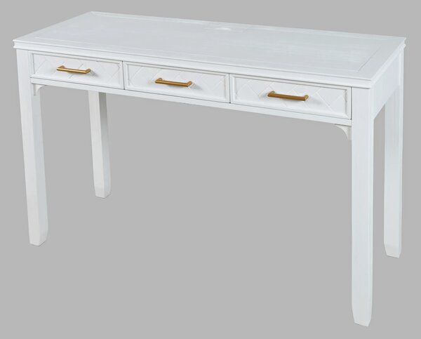 LivinHill Písací stôl Avola 122 cm s nabíjacou stanicou z masívu biely