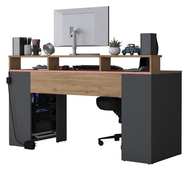 Kalune Design Písací stôl BOHEM s LED osvetlením orech/antracit