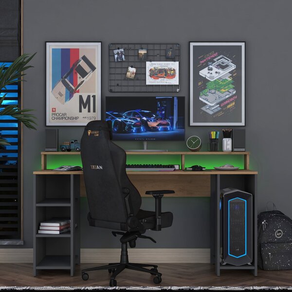 Kalune Design Písací stôl BOHEM s LED osvetlením orech/antracit