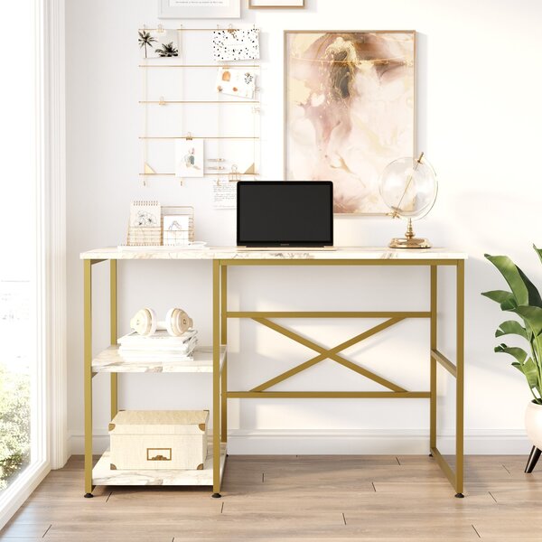 Kalune Design Písací stôl BODLE biely mramor/zlatý