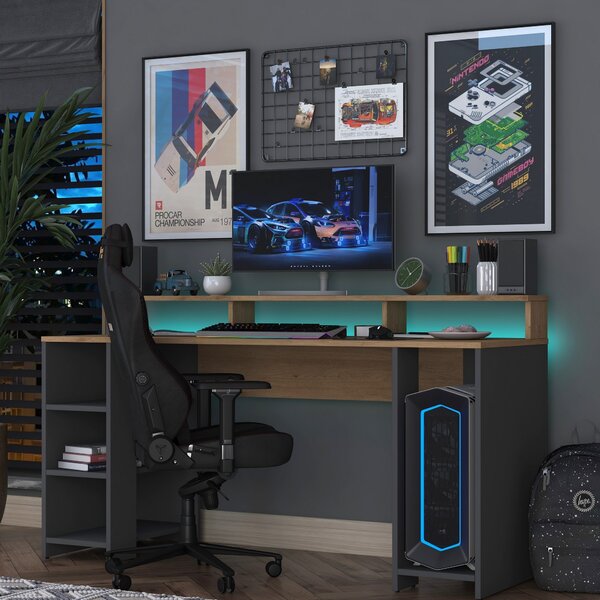 Kalune Design Písací stôl BOHEM s LED osvetlením orech/antracit