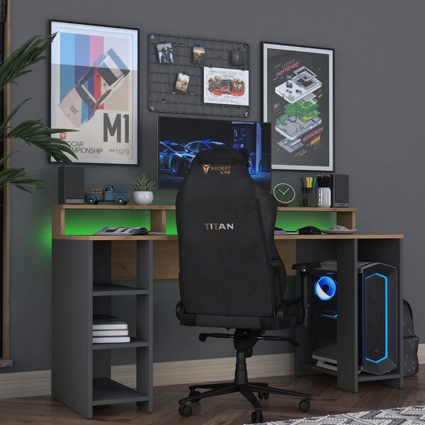Kalune Design Písací stôl BOHEM s LED osvetlením orech/antracit