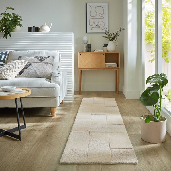 Béžový ručne tkaný vlnený behúň 60x230 cm Checkerboard – Flair Rugs