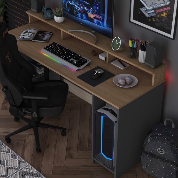Kalune Design Písací stôl BOHEM s LED osvetlením orech/antracit