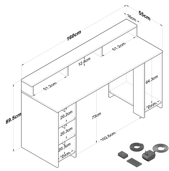 Kalune Design Písací stôl BOHEM s LED osvetlením orech/antracit