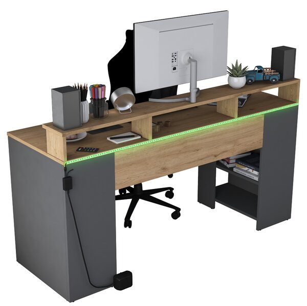 Kalune Design Písací stôl BOHEM s LED osvetlením orech/antracit
