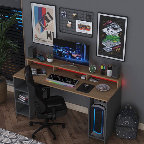 Kalune Design Písací stôl BOHEM s LED osvetlením orech/antracit