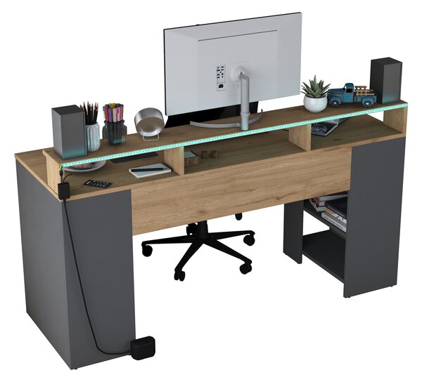Kalune Design Písací stôl BOHEM s LED osvetlením orech/antracit