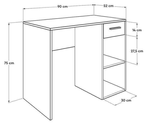 Kalune Design Písací stôl Cesma 90 cm biely