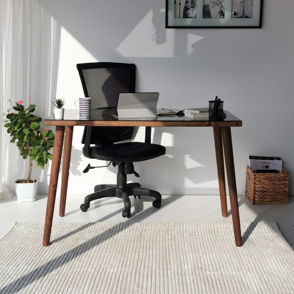 Kalune Design Písací stôl COZY z masívu orech/sklo