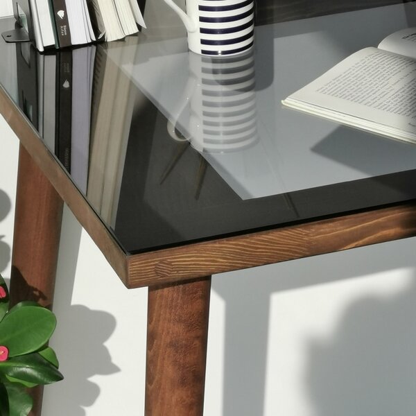 Kalune Design Písací stôl COZY z masívu orech/sklo