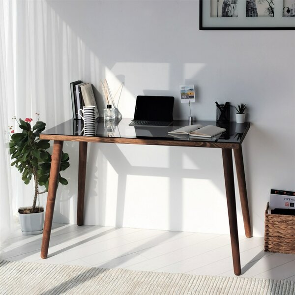 Kalune Design Písací stôl COZY z masívu orech/sklo
