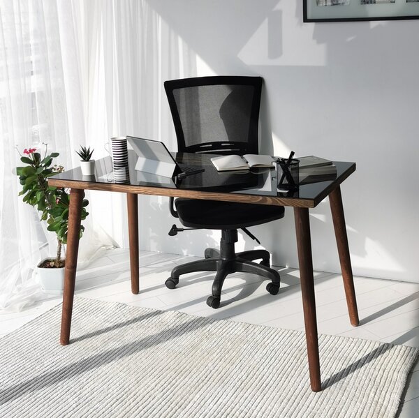 Kalune Design Písací stôl COZY z masívu orech/sklo