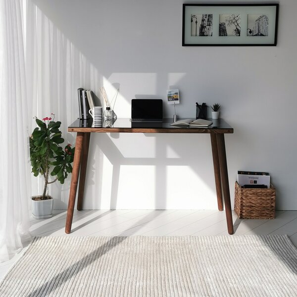 Kalune Design Písací stôl COZY z masívu orech/sklo
