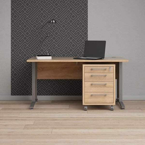 Tvilum Písací stôl Dôstojník 80400/35 150 cm s kontajnerom dub Sonoma/strieborný