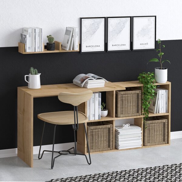 Kalune Design Písací stôl Jack s vstavanou policou dub prírodný