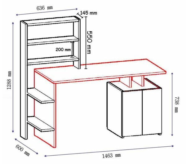 Kalune Design Písací stôl Melis s vstavaným regálom a skrinkou antracitový/orech