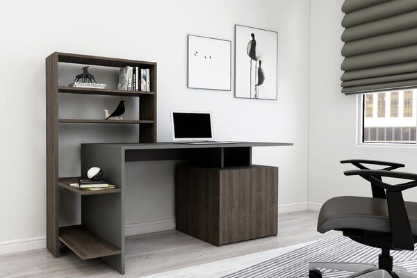 Kalune Design Písací stôl Melis s vstavaným regálom a skrinkou antracitový/orech