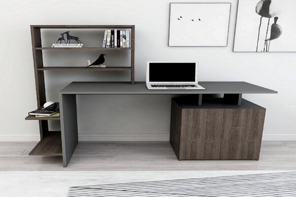 Kalune Design Písací stôl Melis s vstavaným regálom a skrinkou antracitový/orech