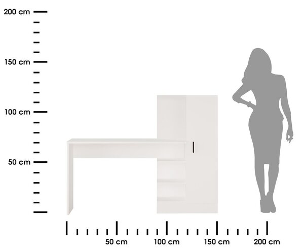 HowHomely Písací stôl LAURA so vstavanou skrinkou a policami biely