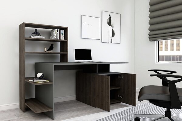 Kalune Design Písací stôl Melis s vstavaným regálom a skrinkou antracitový/orech