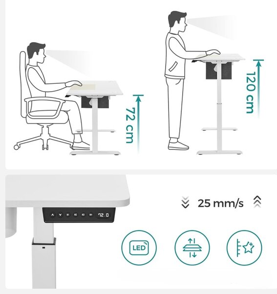 SONGMICS Písací stôl Paradis 140 cm výškovo nastaviteľný biely