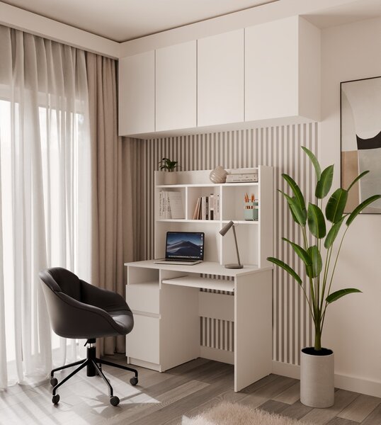 TP Living Písací stôl s nadstavbou PORTO ľavý matná biela