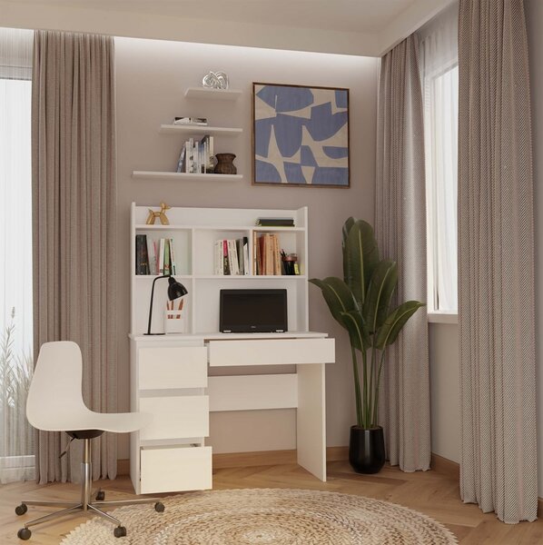 TP Living Písací stôl s nadstavcom MIJAS ľavý matne biely