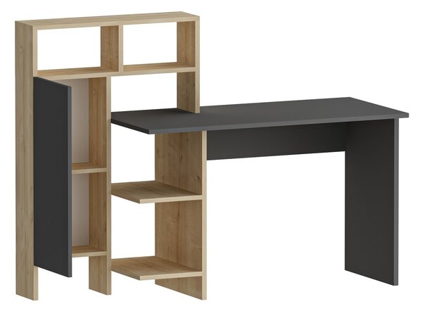 Kalune Design Písací stôl s regálom Bugra antracit/dub prírodný