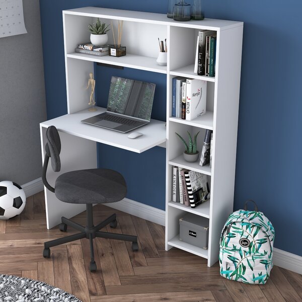 Kalune Design Písací stôl s policou Hapos 113 cm biely