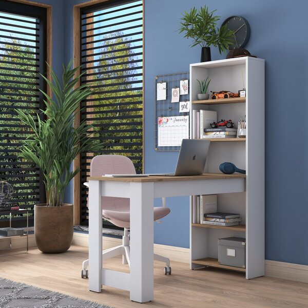 Kalune Design Písací stôl s policou Jennifer 120 cm biela/orech