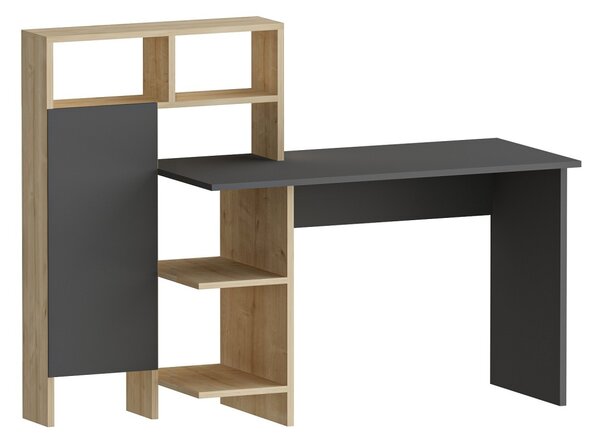 Kalune Design Písací stôl s regálom Bugra antracit/dub prírodný