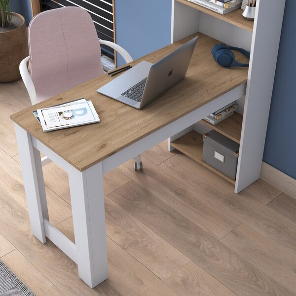 Kalune Design Písací stôl s policou Jennifer 120 cm biela/orech