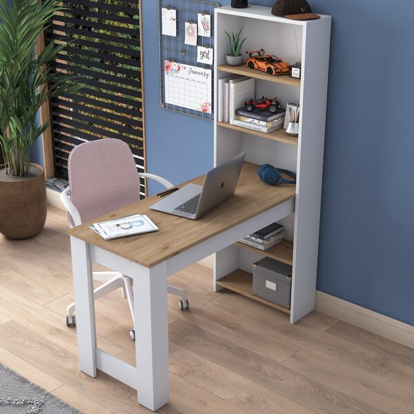 Kalune Design Písací stôl s policou Jennifer 120 cm biela/orech