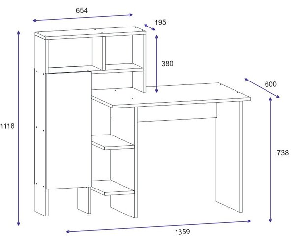 Kalune Design Písací stôl s regálom Bugra antracit/dub prírodný