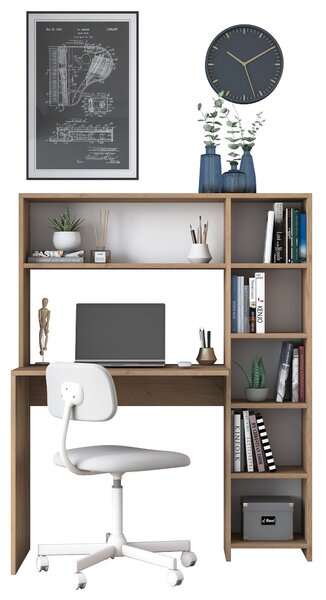 Kalune Design Písací stôl s regálom Hapos 113 cm dub prírodný