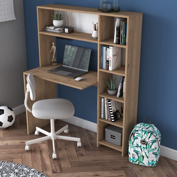 Kalune Design Písací stôl s regálom Hapos 113 cm dub prírodný