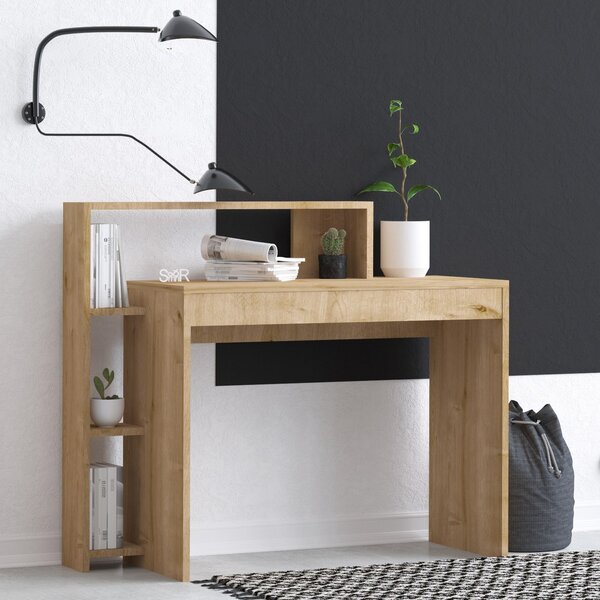 Kalune Design Písací stôl Trella s vstavaným regálom dub prírodný