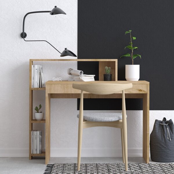 Kalune Design Písací stôl Trella s vstavaným regálom dub prírodný