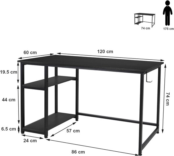 SONGMICS Písací stôl Vasagle Ebeny 120 cm čierny