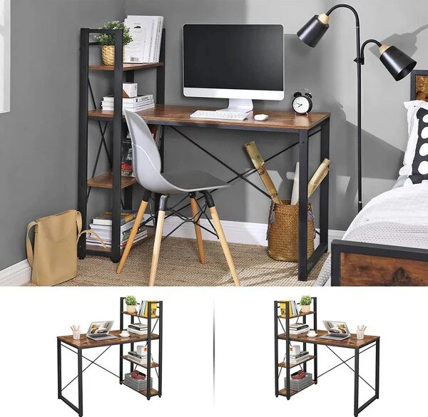 SONGMICS Písací stôl Vasagle Troy 120 cm s policami hnedý/čierny