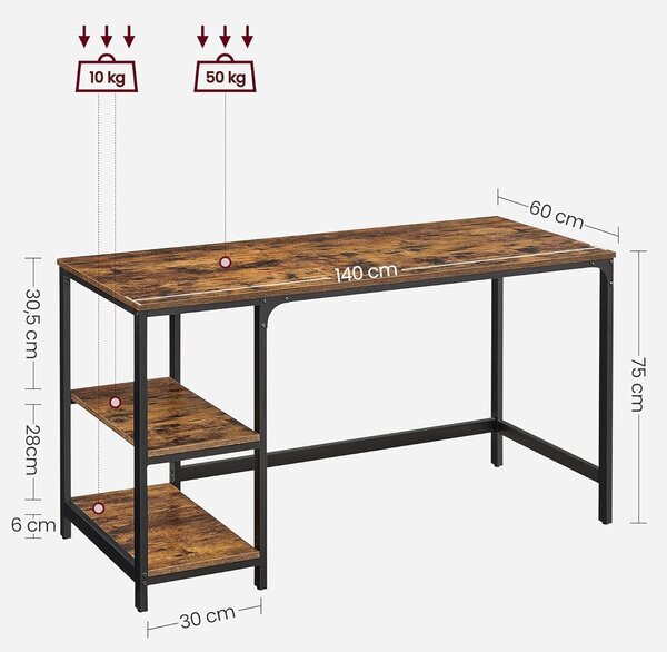 SONGMICS Písací stôl Vasagle Paul 140 cm hnedý/čierny